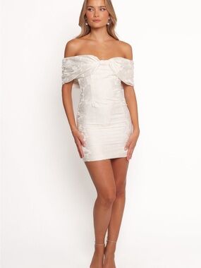 NWT 2 Petal & Pup Ivory Off Shoulder Floral Jacquard Mini Dress